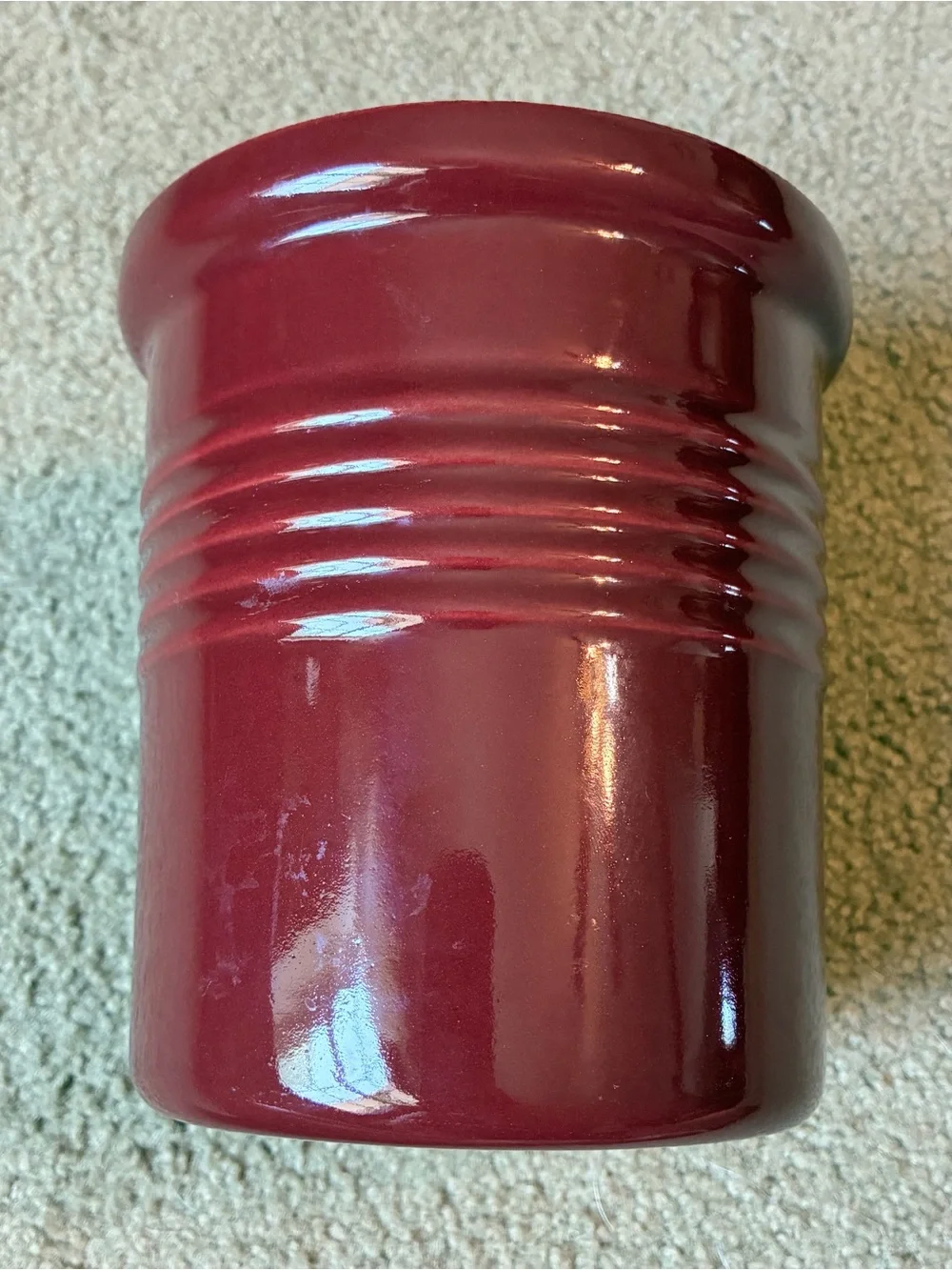 Pampered Chef Family Heritage Stoneware Red Kitchen Crock Utensil Holder USA